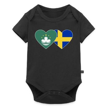 Macau Schweden Flagge Herz - Baby Premium Kurzarmbody - Schwarz - Vorne