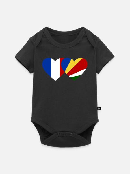 Frankreich Seychellen Flagge Herz - Baby Premium Kurzarmbody - Schwarz