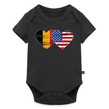 Belgium USA flag heart used - Baby Premium short-sleeve bodysuit - black - Front