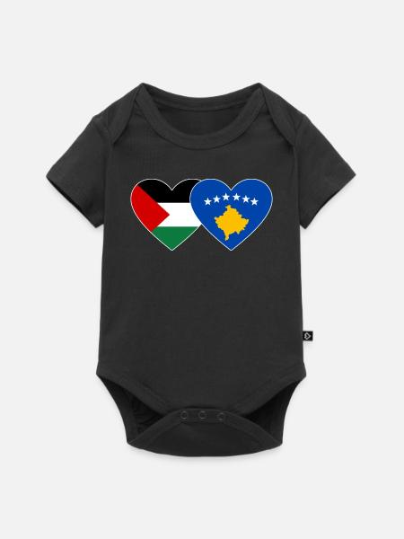 Palästina Kosovo Flagge Herz - Baby Premium Kurzarmbody - Schwarz