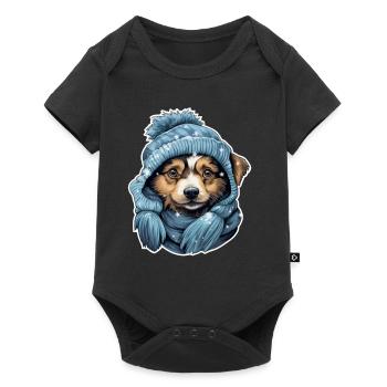 Winter dog with hat and scarf - Baby Premium short-sleeve bodysuit - black - Front