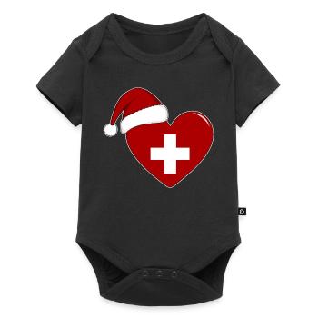 Coeur de Noël drapeau suisse - Body à manches courtes Premium Bébé - noir - Devant