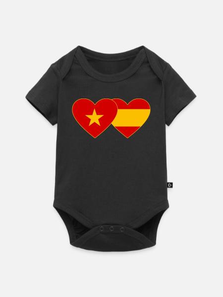 Vietnam Spanien Flagge Herz - Baby Premium Kurzarmbody - Schwarz