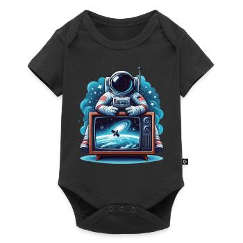 Astronaute devant la télévision cadeau de l’espace extra-atmosphérique - Body à manches courtes Premium Bébé - noir - Devant