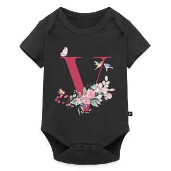Lettre v floral -idée cadeau - Body à manches courtes Premium Bébé - noir - Devant