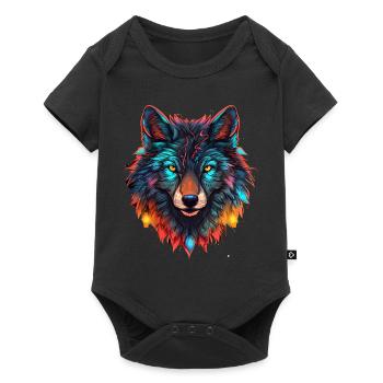 Wolf with Xmas Lights, Love Wolfs - Baby Premium short-sleeve bodysuit - black - Front