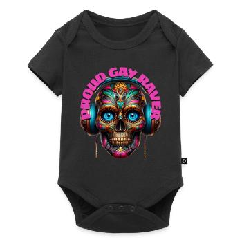 PROUD GAY RAVER - Cool Skull with Headphones! - Baby Premium short-sleeve bodysuit - black - Front