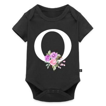 Purple Floral Letter O - Baby Premium short-sleeve bodysuit - black - Front