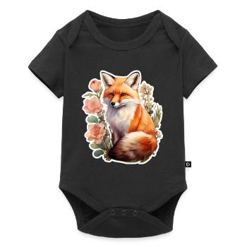 Renard parmi les fleurs - Body à manches courtes Premium Bébé - noir - Devant