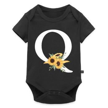 Letter q floral sunflower - Baby Premium short-sleeve bodysuit - black - Front