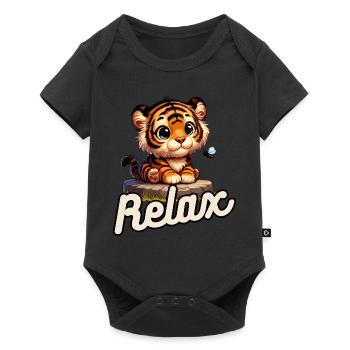 Bébé tigre mignon avec une guêpe et détendez-vous - Body à manches courtes Premium Bébé - noir - Devant