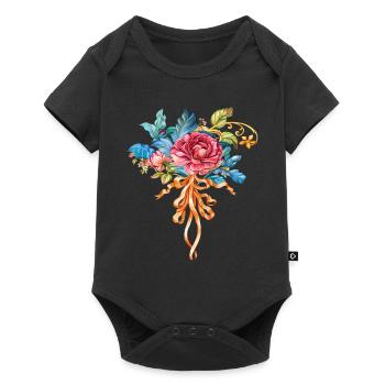 Fleurs Femmes girl power design art style féminin - Body à manches courtes Premium Bébé - noir - Devant