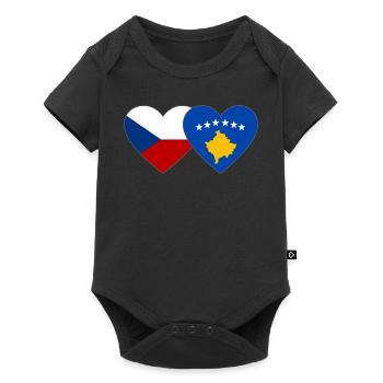 Czech Republic Kosovo Flag Heart - Baby Premium short-sleeve bodysuit - black - Front