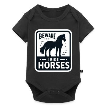 Vorsicht, ich reite Pferde - Baby Premium Kurzarmbody - Schwarz - Vorne