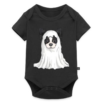 Border Collie Chien Halloween Bande dessinée Fantôme - Body à manches courtes Premium Bébé - noir - Devant