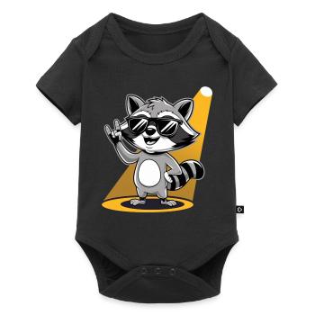 Retro Raccoon Rock Music - Baby Premium Kurzarmbody - Schwarz - Vorne