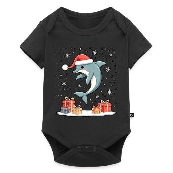 Dolphin with Santa Hat Snowflakes - Baby Premium short-sleeve bodysuit - black - Front
