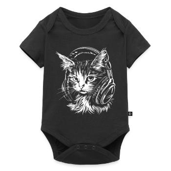 Chat Casque Musique DJ - Body à manches courtes Premium Bébé - noir - Devant