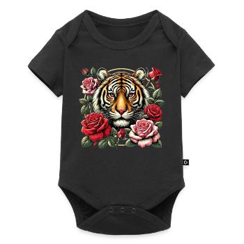 Tigre et roses - Body à manches courtes Premium Bébé - noir - Devant
