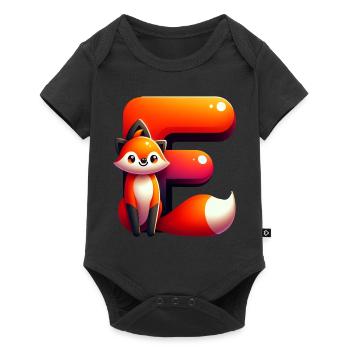 Cheerful fox with the letter E - Baby Premium short-sleeve bodysuit - black - Front