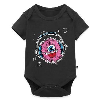 Monster,Kopfhörer,musik,singen - Baby Premium Kurzarmbody - Schwarz - Vorne