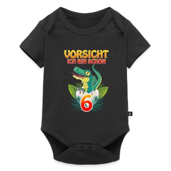 Kinder Geburtstag Ich bin schon 6 T-Rex & Dino - Baby Premium Kurzarmbody - Schwarz - Vorne
