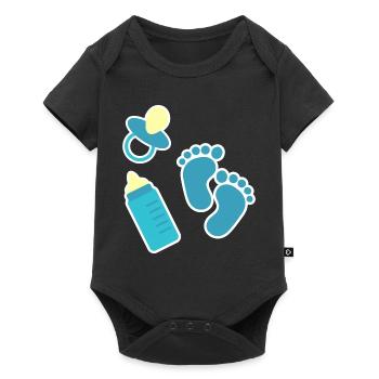 Bébé icônes sucette pieds dessin animé bleu fiole - Body à manches courtes Premium Bébé - noir - Devant
