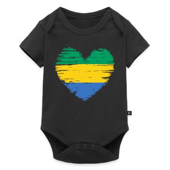 Gabon Heart Flag Flag Coat of Arms - Baby Premium short-sleeve bodysuit - black - Front