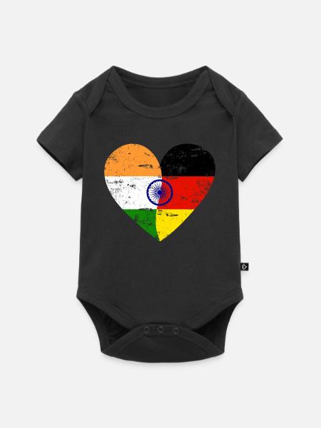 India Alemania Bandera Corazón - Baby Premium kortärmad bodysuit - svart