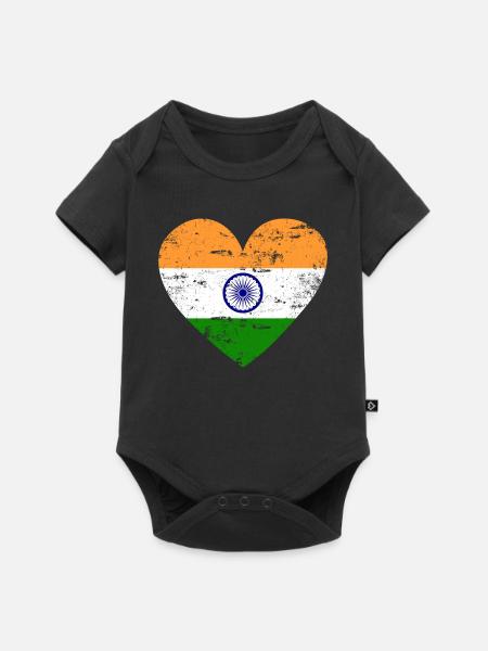 Indien Flaggenherz - Baby Premium Kurzarmbody - Schwarz