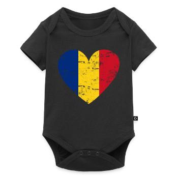 Romania Flag Heart - Baby Premium short-sleeve bodysuit - black - Front