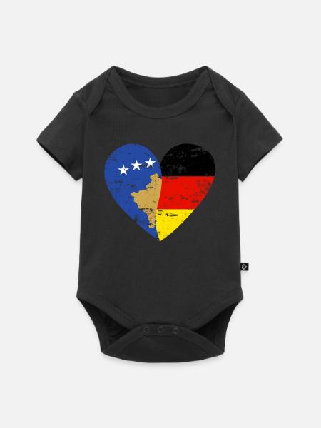 Kosovo Deutschland Flaggenherz - Baby Premium Kurzarmbody - Schwarz
