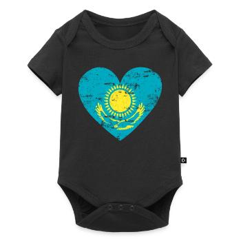 Kazakhstan Flag Heart - Baby Premium short-sleeve bodysuit - black - Front