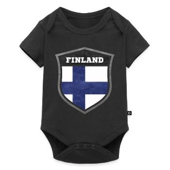 Finnland Schild Logo Emblem - Baby Premium Kurzarmbody - Schwarz - Vorne