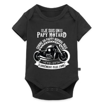Homme Papy Motard Cadeau Humour Papou Grands Pères - Body à manches courtes Premium Bébé - noir - Devant