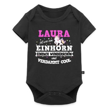 Laura Frauen Vornamen - Baby Premium Kurzarmbody - Schwarz - Vorne