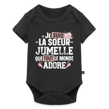 Sœur Jumelle Licorne Sœurs Famille Fille Rose Mug - Body à manches courtes Premium Bébé - noir - Devant