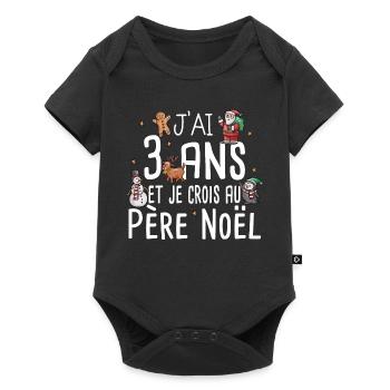 3 ans Père Noël Anniversaire Fille Garçon Fillette - Body à manches courtes Premium Bébé - noir - Devant