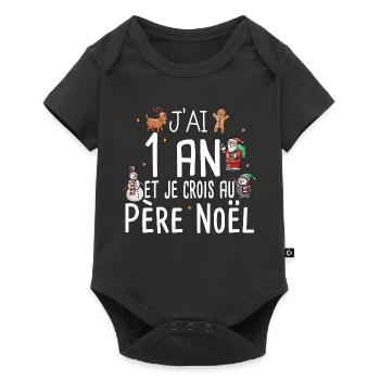 1 an Père Noël Anniversaire Fille Garçon Fillette - Body à manches courtes Premium Bébé - noir - Devant