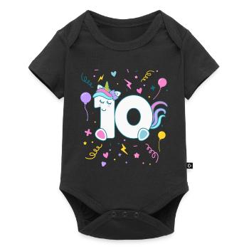 10. Geburtstag Einhorn Zahl Kindergeburtstag - Baby Premium Kurzarmbody - Schwarz - Vorne