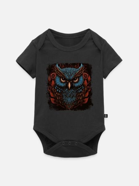 Kunstvolle Eule - Baby Premium Kurzarmbody - Schwarz