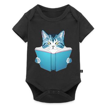 Books Cat Cat Reading Kitten Book Domestic Cat - Baby Premium short-sleeve bodysuit - black - Front