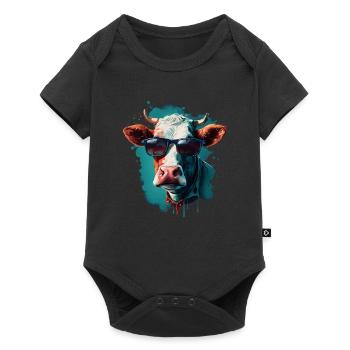 Une vache avec des lunettes de soleil - Body à manches courtes Premium Bébé - noir - Devant