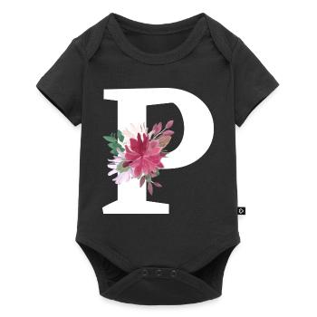 Buchstabe p blumig - Baby Premium Kurzarmbody - Schwarz - Vorne
