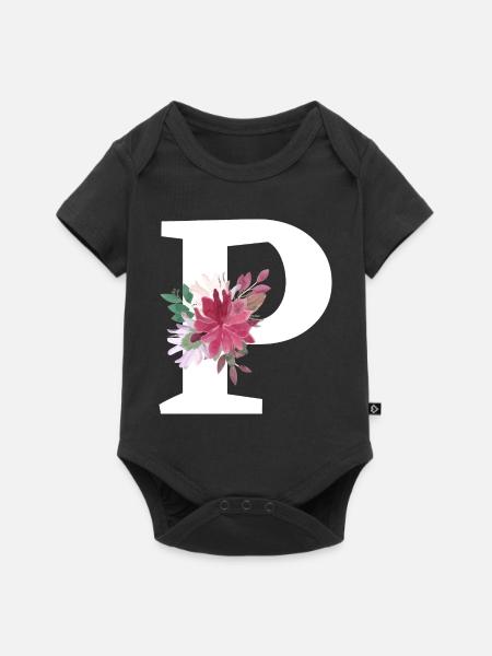 Buchstabe p blumig - Baby Premium Kurzarmbody - Schwarz