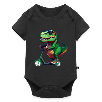 T-Rex Dinosaurier Dino Scooter E-Scooter Stunts - Baby Premium Kurzarmbody - Schwarz - Vorne