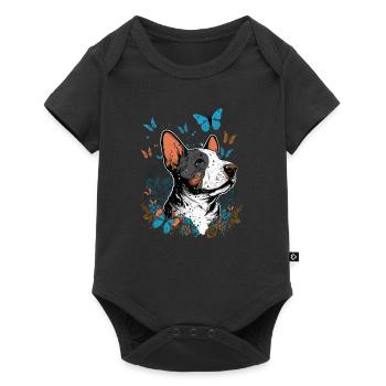 Cheerful bull terrier and butterfly - Baby Premium short-sleeve bodysuit - black - Front