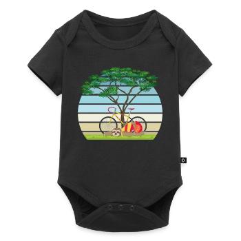 Faultier mit Fahrrad schläft nach Fahrt unter Baum - Baby Premium Kurzarmbody - Schwarz - Vorne