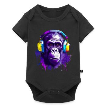 Gorilla Musik Kopfhörer Musik Affe - Baby Premium Kurzarmbody - Schwarz - Vorne