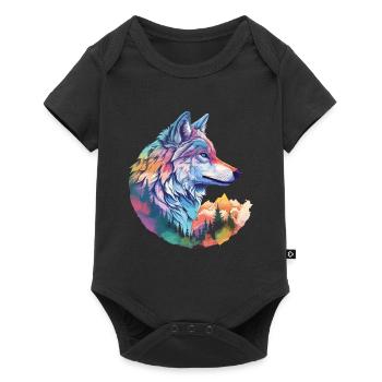 Wolf Wolf's Head Nature Wilderness Forest Trees Colorful Art - Baby Premium short-sleeve bodysuit - black - Front